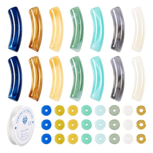Spritewelry 121pcs/set Tube Beads Chunky Beads for Bracelets Making DIY Acrylic & Glass Beads Noodle Curved Beads Bangle Acrylic Tube Beads for Jewelry Making Earring Necklace Crafts Kits - color: Mixed Color-3