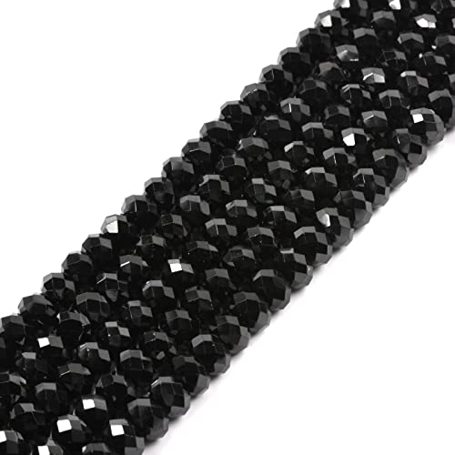 6mm Natural Black Spinel Faceted Rondelle Loose Beads 16 Inch - color: Black Spinel