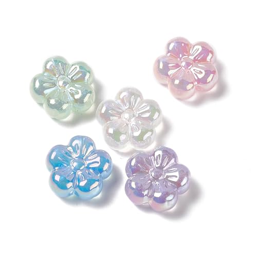 LiQunSweet 20 Pcs 5 Petal Plum Blossom Flowers Acrylic Beads UV Plating Rainbow Iridescent Floral Loose Beads for DIY Jewelry Bracelet Necklace Crafts - color: 5 Petal Flowers Acrylic Beads_20 Pcs