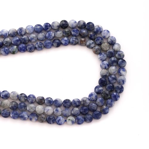 6mm Faceted Natural Blue White Sodalite Stone Beads Coin Disc Gemstone Spacer Beads for Jewelry Making DIY Bracelet Necklace - color: Blue White Sodalite