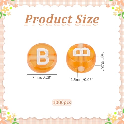 1000Pcs Transparent Letter Beads Acrylic Mixed Alphabet Beads Flat Round Disc Spacer Bead White Alphabet Pattern Loose Bead for Bracelet Necklace Jewelry Making 7x4mm Dark Orange - color: Dark Orange