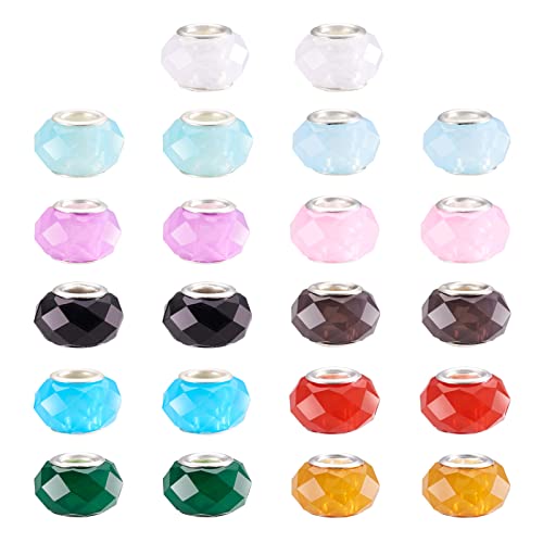 Beadthoven 110pcs Faceted Rondelle European Beads Large Hole 5mm 11 Colors Mix Colors 14x9mm Resin Slide Charms Loose Spacers Random with Brass Double Cores for Bracelet Snake Chains Jewelry DIY - color: Jelly Mixed Color