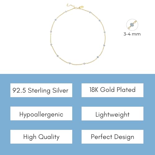 Dainty Gold Necklace for Women,Trendy 18k Gold Vermeil Sterling Silver Choker Necklace Thin Beaded Choker Necklaces Womens Simple Jewelry Gift for Valentines Day - color: March - Aquamarine