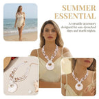 Coiris Shell Pendant Statement Strand Necklace for Women Boho Multi Beads Natural Stone Colorful Necklace Bohemian Handmade Chunky Shell Beaded Collar Jewelry for Women - color: White