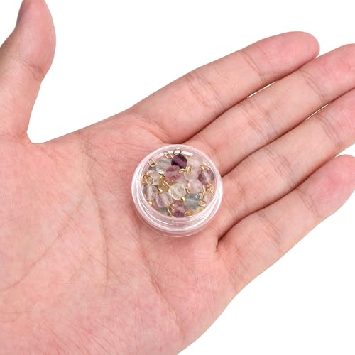 Beadia Natural Faceted Cube Stone Charms 4mm 30pcs with Untarnish Metal Accessories Loose Square Beads for DIY Jewelry Making - color: Fluorite