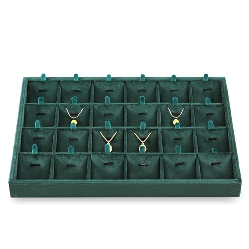 Necklace Display Tray, Velvet Jewelry Organizer, Premium Pendant Display,Luxury Earrings Organizer,Green Necklace Organizer - color: Olive-green, size: 24 Grid Pendant Tray