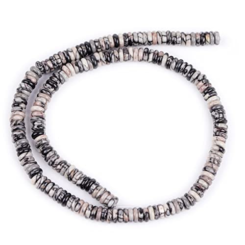 GEM-Inside 2x6mm Natural Webbed Black Picasso Jasper Stone Agate Heishi Disc Rondelle Spacer Beads for Jewelry Making Full 15" Strand Energy Stone Healing Power Crystal - color: Black Picasso Jasper