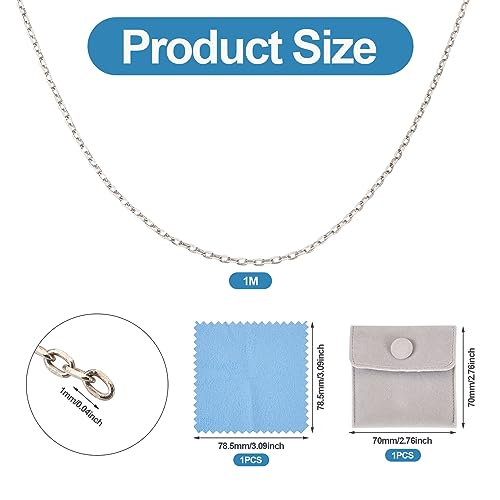 Elecrelive 925 Sterling Silver Cable Chain 3.28 Feet Unwelded Necklace Chains with Jewelry Cleaning Cloth Velvet Storage Bag for Men Women Jewelry Chain DIY Making - color: Silver-Cable Chain