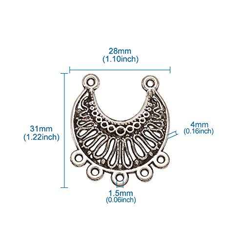 Mega Pet 10pcs Antique Silver Hollow New Moon Charm Links with 5 Holes Tibetan Style Chandelier Component Connectors 31x28mm for Jewelry Findings Bracelet Necklace Making - color: Antique Silver, Moon