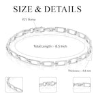 LeCalla Handmade Sterling Silver Mens Bracelets | Solid Italian 925 Chain Bracelets | Classic Designs Chain Bracelets for Men | Men's Silver Bracelet Gift for Dad, Boyfriend, Son - style: 8.5" Open Rectangle Link