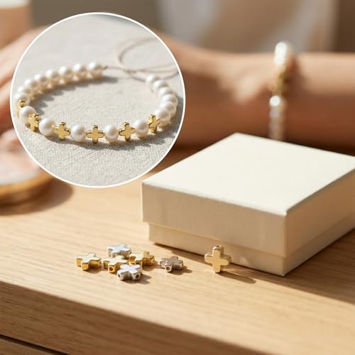 200 Pcs Cross Charms for Jewelry Making, Religious Cross Beads for Bracelets, Crosses for Jewelry Making, Bracelets, Necklaces, DIY Crafts (Gold, Silver) - color: 200pcs, 8x8mm, 6x6mm, Gold, Silver