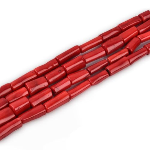 8-10mm*15-20mm Red Coral Gemstone Freeform Column Semi Precious Loose Beads for Jewelry Making 15.5inch - color: RedFreeform Column 8-10mm*15-20mm