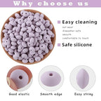 Sunrony 200Pcs Silicone Lentil Beads for Keychain Making, Bulk 12mm Silicone Abacus Spacer Beads for Necklace Bracelet Making Pens (Lilac) - color: K-Lilac