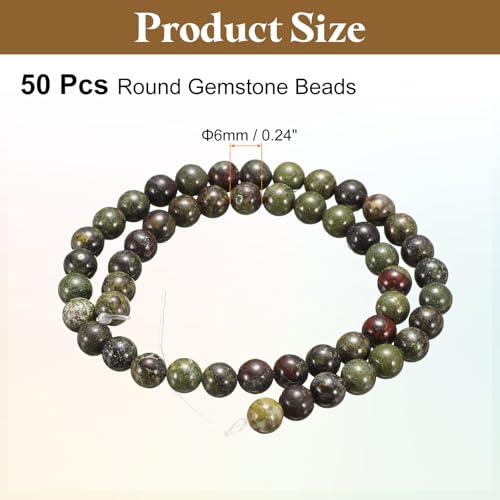 HARFINGTON 50pcs Natural Stone Beads 6mm Dragon Stone Round Gemstone Stone Loose Beading Real Genuine Smooth Balls Bead for Jewelry Making Bracelets Necklace Earrings DIY - color: Dragon Stone, size: 6mm