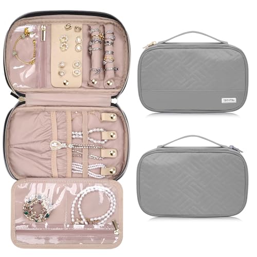 Jewelry Travel Case Organizer for Necklaces, Earrings, Rings, Bracelet, Watch, Soft Sided, Grey - color: Grey