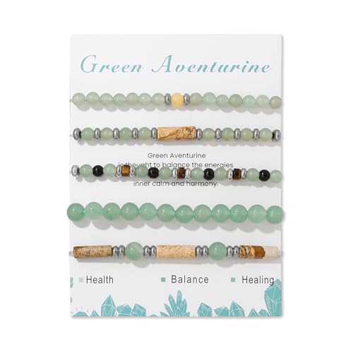 5Pcs Crystal Bracelet for Women Spiritual Natural Stone Bracelet Set Stackable Beaded Bracelets Healing Crystal Bracelet Gemstone Bead Bracelet Beaded Stretch Bracelets for Women - style: Jade