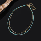 Plumiss Boho Handmade Natural Jasper Stone Beaded Crystal Mixed Strand Short Necklace for Women Girl - color: Turquoise