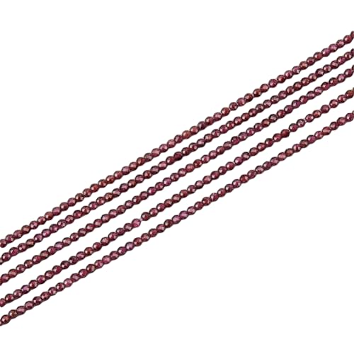 960pcs 5 Strands Pomegranate Red Natural Garnet Bead Strands 2mm Mini Round Faceted Garnet Beads Smooth Red Quartz Stone Loose Spacer Beads for Jewelry Craft Making Hole: 0.4mm