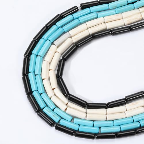 1 Box 192PCS 4x13MM Cylinder Stone Beads Strands with Hole Synthetic Turquoise Column Gemstone Tube Shaped Loose Spacer Bead Bulk for Jewelry Making Bracelets Necklaces DIY Crafts Supplies - color: 3 Color Mix