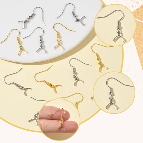 SUNNYCLUE 1 Box 60pcs Pinch Bail Earring Hooks Earring Hooks Findings 304 Stainless Steel Metal Silver Gold Fish French Ear Wires with Bails Clasp for Jewelry Making Women Christmas DIY Gifts Supply - style: Earring Hook 3