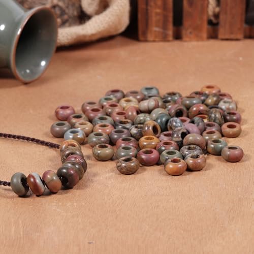 Nupuyai Pack of 30 Large Hole Stone Loose Beads for Jewelry Making, Polished Rondelle European Beads fit Charms Bracelet, Picasso Jasper - color: Multi, size: 14x8mm