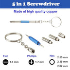 Glasses Repair Kit with Precision 5 in 1 Mini Screwdrivers Set Keychain for Eyeglasses, Sunglasses, Jewelry, Watch, Electronics, Toy, Eye glass Repairing Kit, Hex, Phillips, Flat Head (2pcs Black) - color: 2 Pcs Black