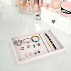 2 Pcs 13.8" x 9.5" Velvet Jewelry Tray Jewelry Display Tray Flat Tray, Stackable Empty Plate Trays for Earrings Necklaces Bracelet Rings Display Showcase - Beige - color: Beige, size: Flat Tray 13.8"x9.5"