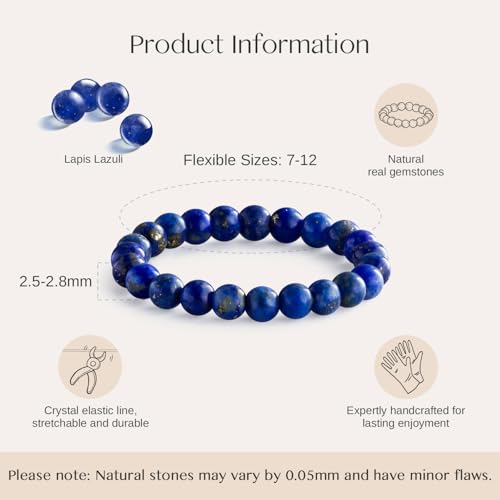 NLIEO Natural Gemstone Stretch Beaded Rings for Women Stackable Dainty Elastic Crystal Rings Jewelry - style: Lapis Lazuli