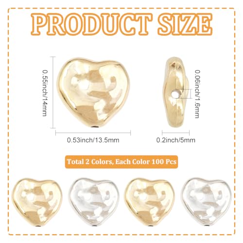 1 Box 200PCS Plastic Heart Shaped Beads with Small Holes Gold Silver Handmade Spacer Loose Platinum Hearts Shape Bead Charms Bulk for Jewelry Making Necklaces Bracelets Diy Craft Supplies - style: Heart