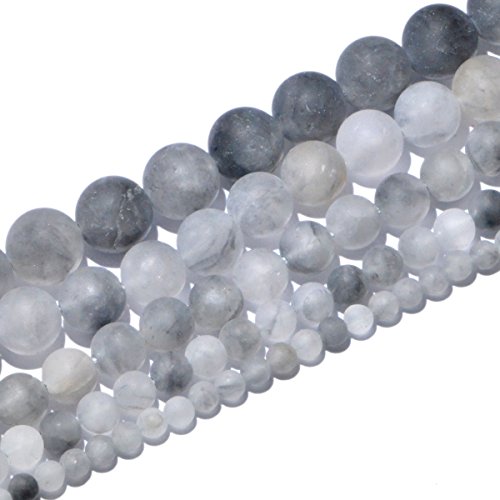 AD Beads Beautiful Natural Matte Gemstone Round Spacer Loose Beads 4-12mm (4mm, 02 Matte Cloud Crystal Quartz) - color: 02 Matte Cloud Crystal Quartz, size: 4mm