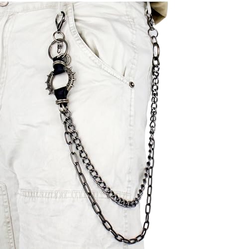 Layered Punk Pants Chain for Men Women, Gothic Hip Hop Jean Chain Wallet Chain Biker Trouser Chain, Goth Emo Fashion Keychain Accessories - color: 2L-Spike Chain