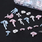 12 Grids Pink & Blue Mixed Ribbon Bow Nail Charms - Fresh Pastel Resin Bow Nail Decorations, Two-Tone Bow Nail Gems for Acrylic/Gel Nails DIY Manicure