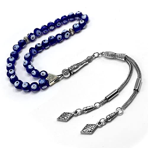 Simple Designed Natural Stone Worry Beads (8mm -33 Beads) - Prayer Beads Tesbih-Tasbih-Tasbeeh-Misbaha-Subha-Sebha-Sibha-Rosary (Evil Eye -8 mm 33- Beads) - color: Evil Eye -8 mm 33- Beads