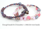 Bracelet Making kit with Czech Glass Beads & TOHO Japanese Rocailles, 2pc Memory Wire and crimps for begginers - Easy & Fast to do (Butterflies Purple Pink)
