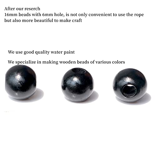 240Pcs Black Wood Beads 16mm for Craft Large Hole Wood Beads Hole:6mm (Black) - color: Black