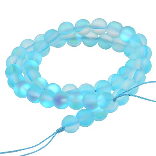 Matte Aurora Crystal Glass Beads Gemstone 6MM Light Blue Frosted Glitter Shining Mermaid Round Loose Beads Frosted Moonstone for Jewelry Making