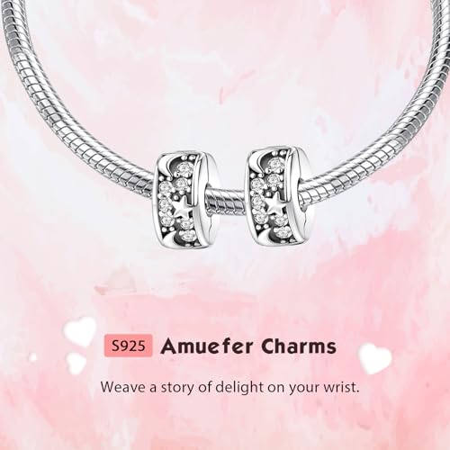 Clip Stopper Spacer Charms for Bracelets Necklaces, Compatible with Pandora,Jewery Mking DIY - style: 2PCS Silver Star Moon Pave Clips