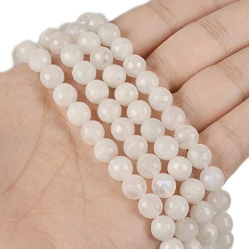 Natural Moonstone 8mm Gemstone Faceted Round Loose Strand Beads for DIY Necklace Bracelet Jewelry Making 15 Inch - color: Moonstone
