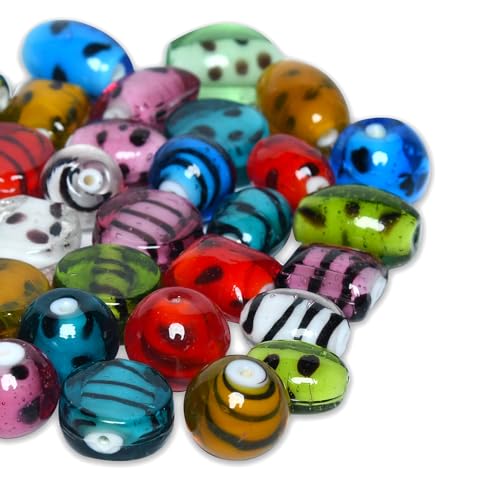 2/3 LB Bag of Assorted Glass Beads for Jewelry Making, Lampwork Murano Bead Mix for Bracelets and Necklaces, Crafting Beads Supplies Kit, Large & Small Beads (Dots + Stripe Mix) - color: Dots + Stripe Mix