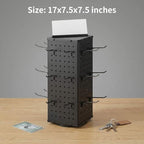 QWORK Rotating Metal Pegboard Display Stand – 4-Sided Spinner with 24 Hooks for Jewelry, Craft & Retail Use