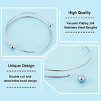PH PandaHall 10pcs Stainless Steel Wire Bracelet Adjustable Bangle Bracelet Blank Cuff Bracelet with Removable Ball Bead Expandable Blank Bangle Bracelets for Jewelry Making, 2.5 inch - Platinum