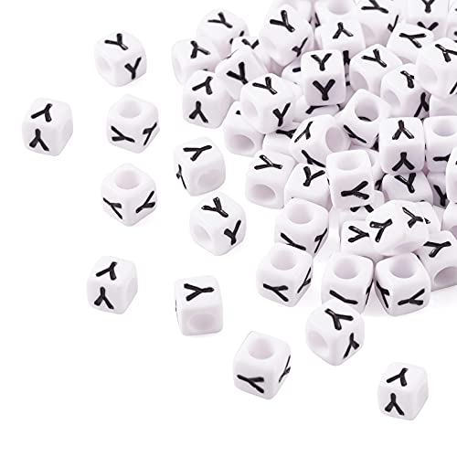 FASHEWELRY 300Pcs Cube White Acrylic Letter Beads 6x6mm Letter Y Alphabet Beads for DIY Bracelet Necklace Jewelry Making - color: Letter Y, size: 6x6x6mm