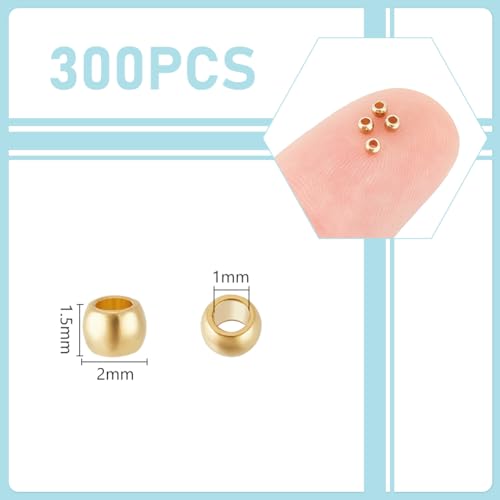 UNICRAFTALE 300Pcs Surgical Stainless Steel Crimp Beads Rondelle Spacer Beads Golden Small Beads Knot Crimp Covers End Tip Metal Beads for DIY Bracelet Jewelry Making 1mm Hole