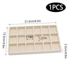Velvet Jewelry Organizer Trays Beige Stackable Jewelry Storage Display Tray with Removable Dividers, 18 Grids - color: Beige