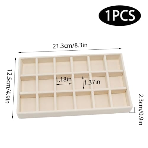 Velvet Jewelry Organizer Trays Beige Stackable Jewelry Storage Display Tray with Removable Dividers, 18 Grids - color: Beige