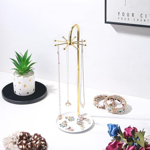 Necklace Holder, Rotating Necklace Display for Vendors, Metal Jewelry Display Stand, Hanging Pandent Chain Tower Rack with 8 Hooks