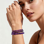 3Pcs Natural Healing Crystal Bracelets for Women Men, 4mm 6mm 8mm Beaded Stretch Bracelet Set, Black Tourmaline Natural Stone Gemstone Jewelry Gifts for Meditation, Reiki & Yoga - color: Amethyst