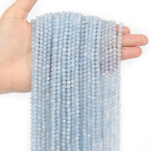 Natural Aquamarine Beads, 2mm 180pcs Small Round Faceted Loose Gemstones for DIY Jewelry Making, Handmade Bracelet and Necklace Crafting, with Size Card - color: Aquamarine, size: 2mm
