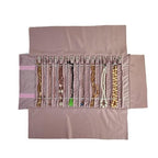 Portable Jewelry Roll Untangled Secure Necklace Travel Storage Bag Displays Holder 16 Chain (Embroidery Pink Velvet) - color: Embroidery Pink Velvet