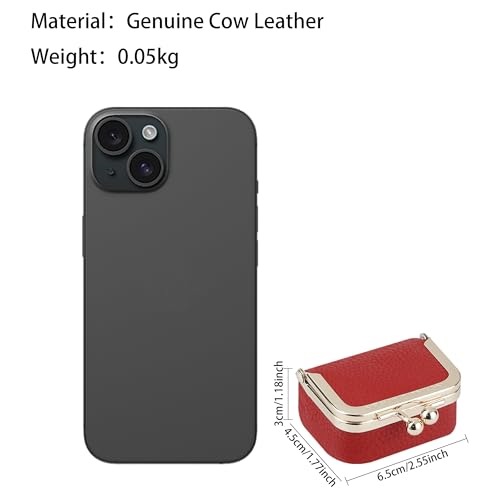 Royal Bagger Genuine Cow Leather Mini Jewelry Box Women's Coin Purse Solid Color Kiss Lock Change Pouch Casual Style Small Storage Bag for Women 1894 (Denim Blue) - color: Denim Blue